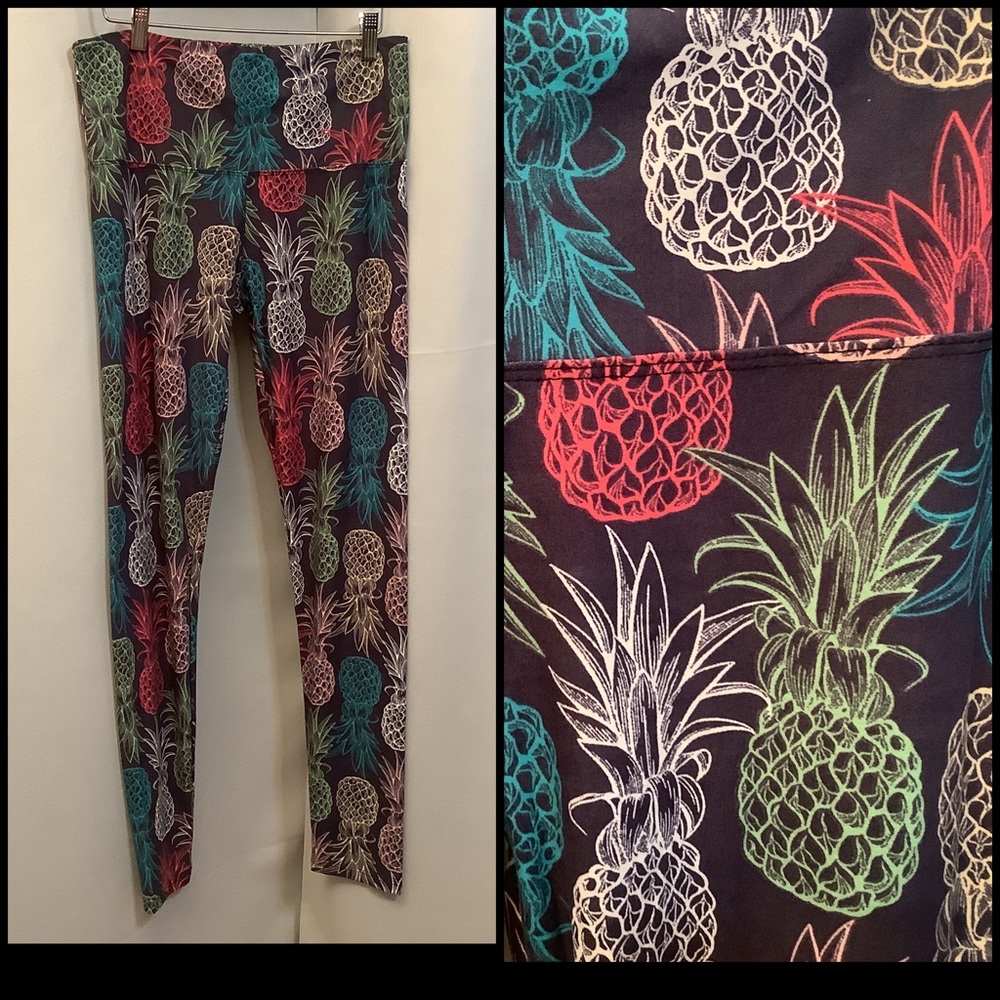 Leggings Women’s Size 12-16 Yoga Waistband Pineapple Pattern